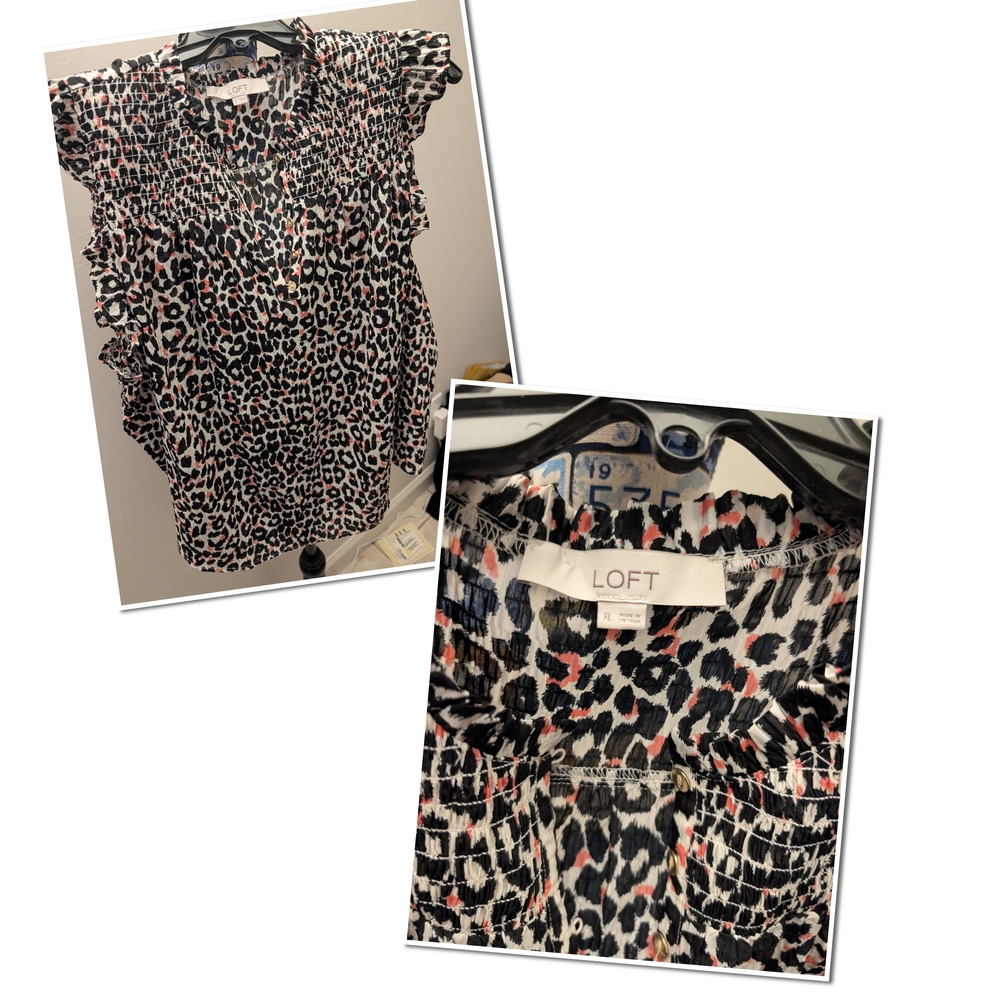LOFT Animal Print Ruffle Sleeve Top